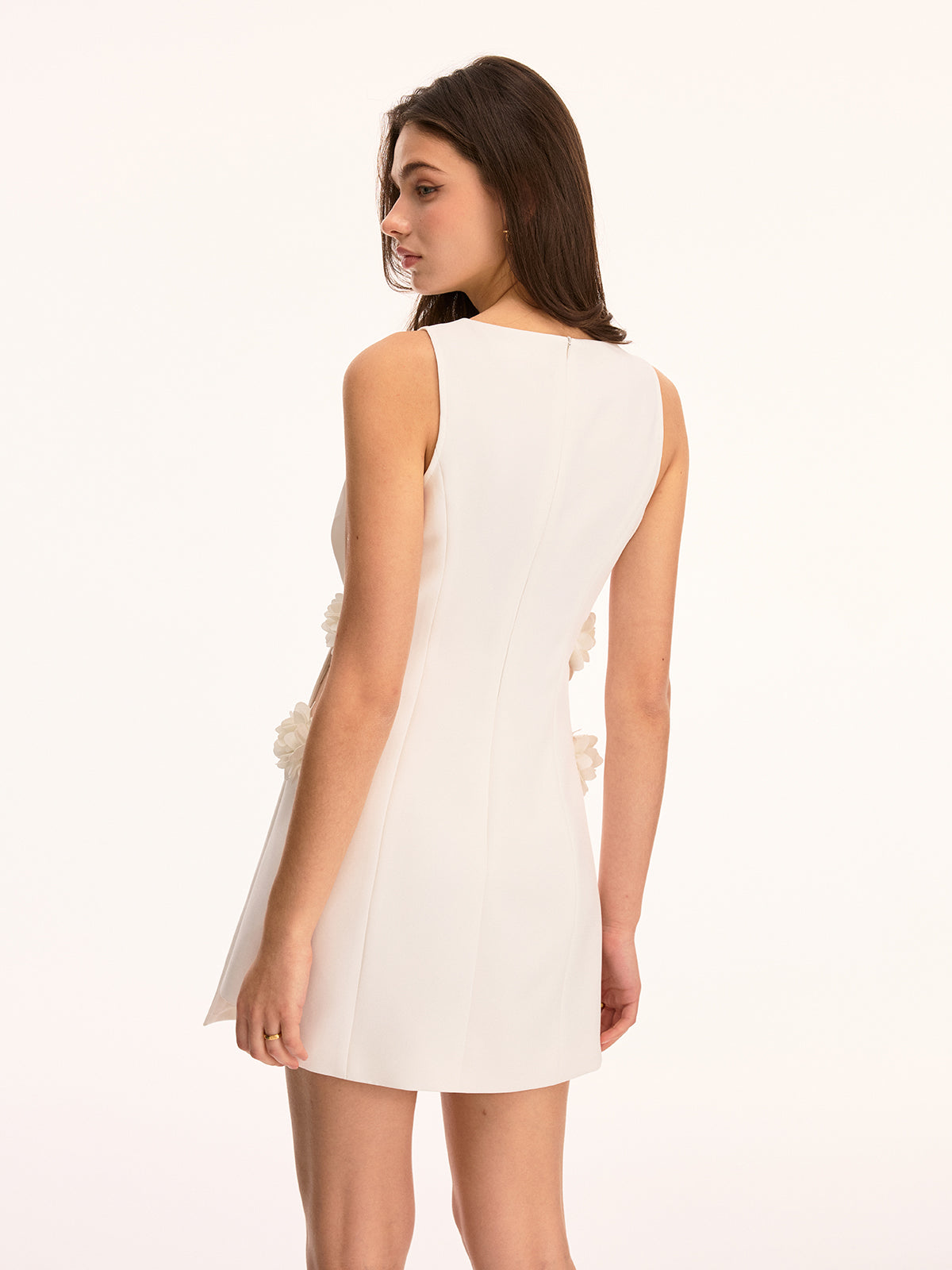 Sleeveless Mini Dress with 3D Floral Appliques