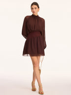 High Neck Chiffon Mini Dress with Cinched Waist
