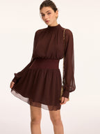 High Neck Chiffon Mini Dress with Cinched Waist