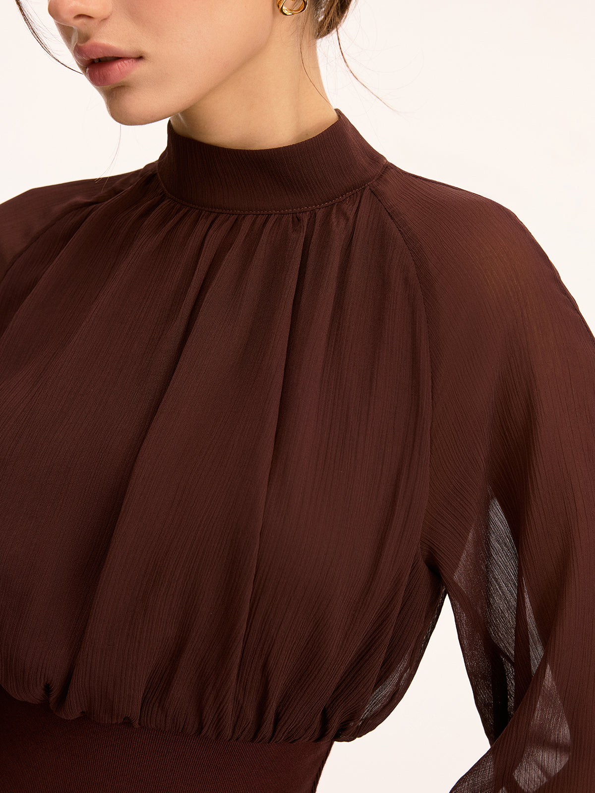 High Neck Chiffon Mini Dress with Cinched Waist