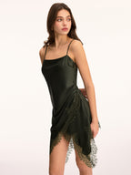 Satin Asymmetric Cami Dress with Lace Trim