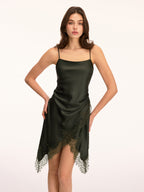 Satin Asymmetric Cami Dress with Lace Trim