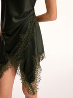 Satin Asymmetric Cami Dress with Lace Trim
