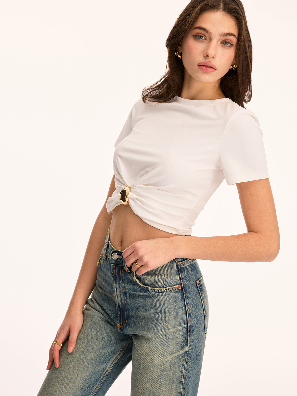 Twist Front Crop Top with Metal Buckle Detail