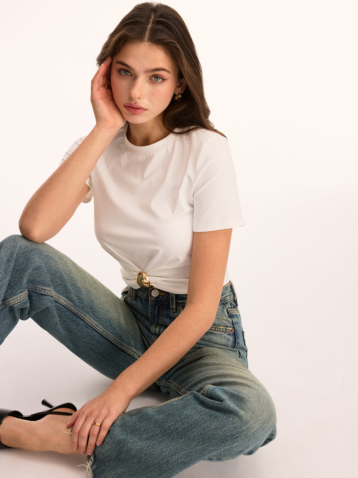 Twist Front Crop Top with Metal Buckle Detail