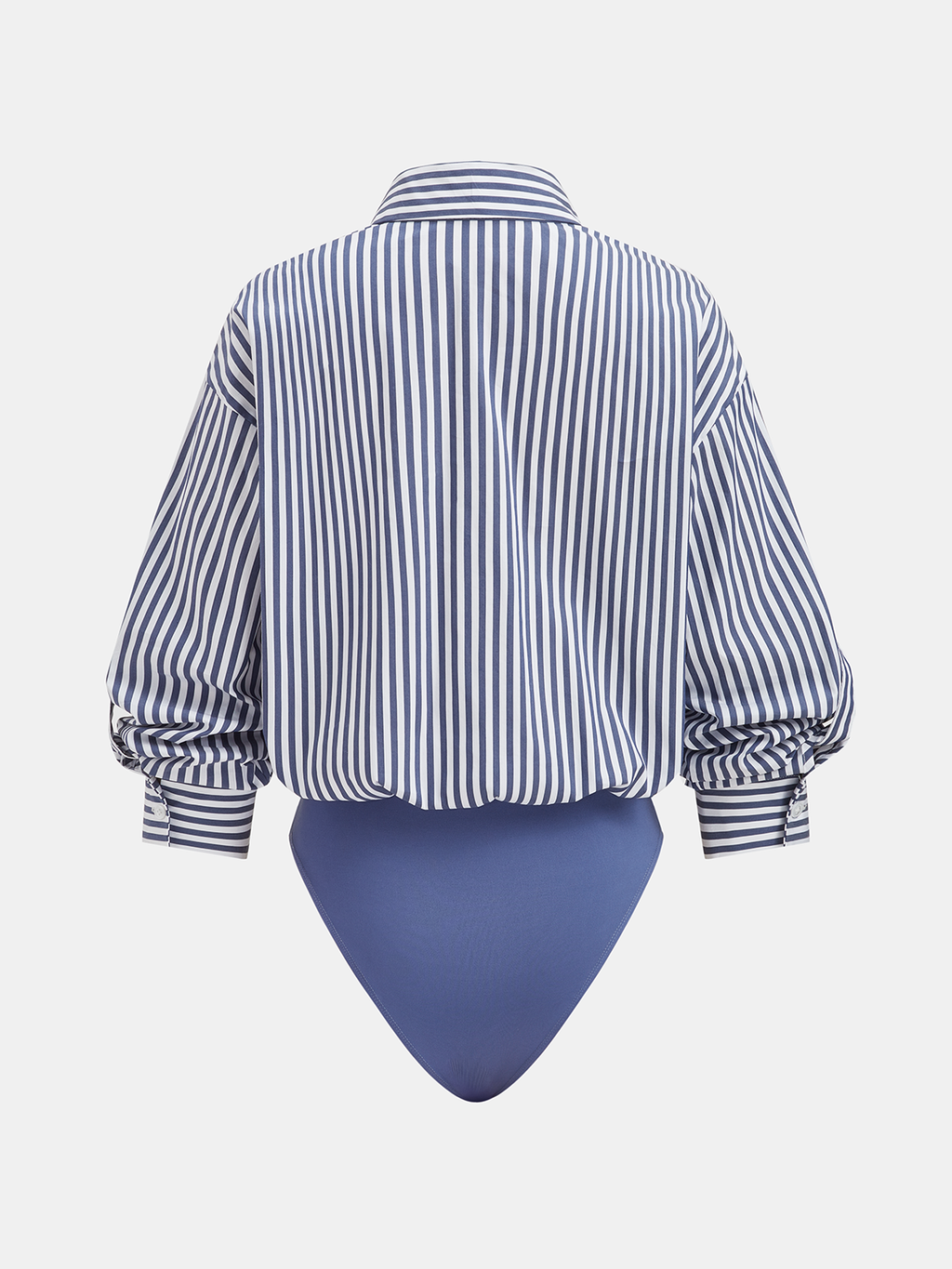 Striped Cotton Blend Bodysuit with Tie Neck Detail