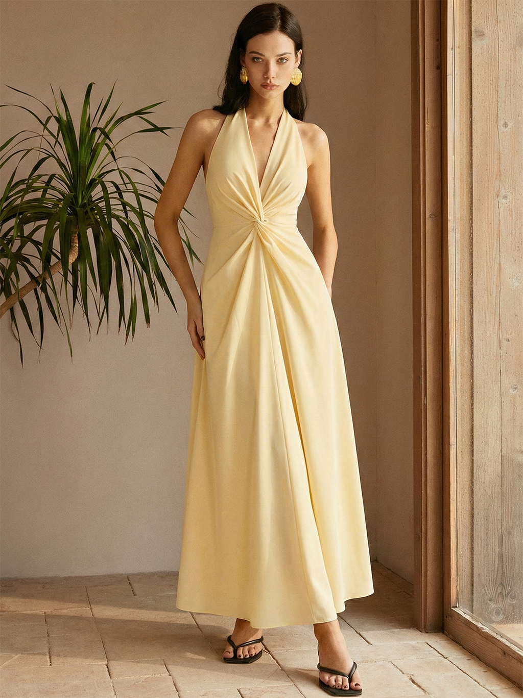 Halter Neck Maxi Dress with Twisted Waist Detail