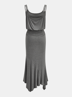 Asymmetric Ruched Cami Maxi Dress