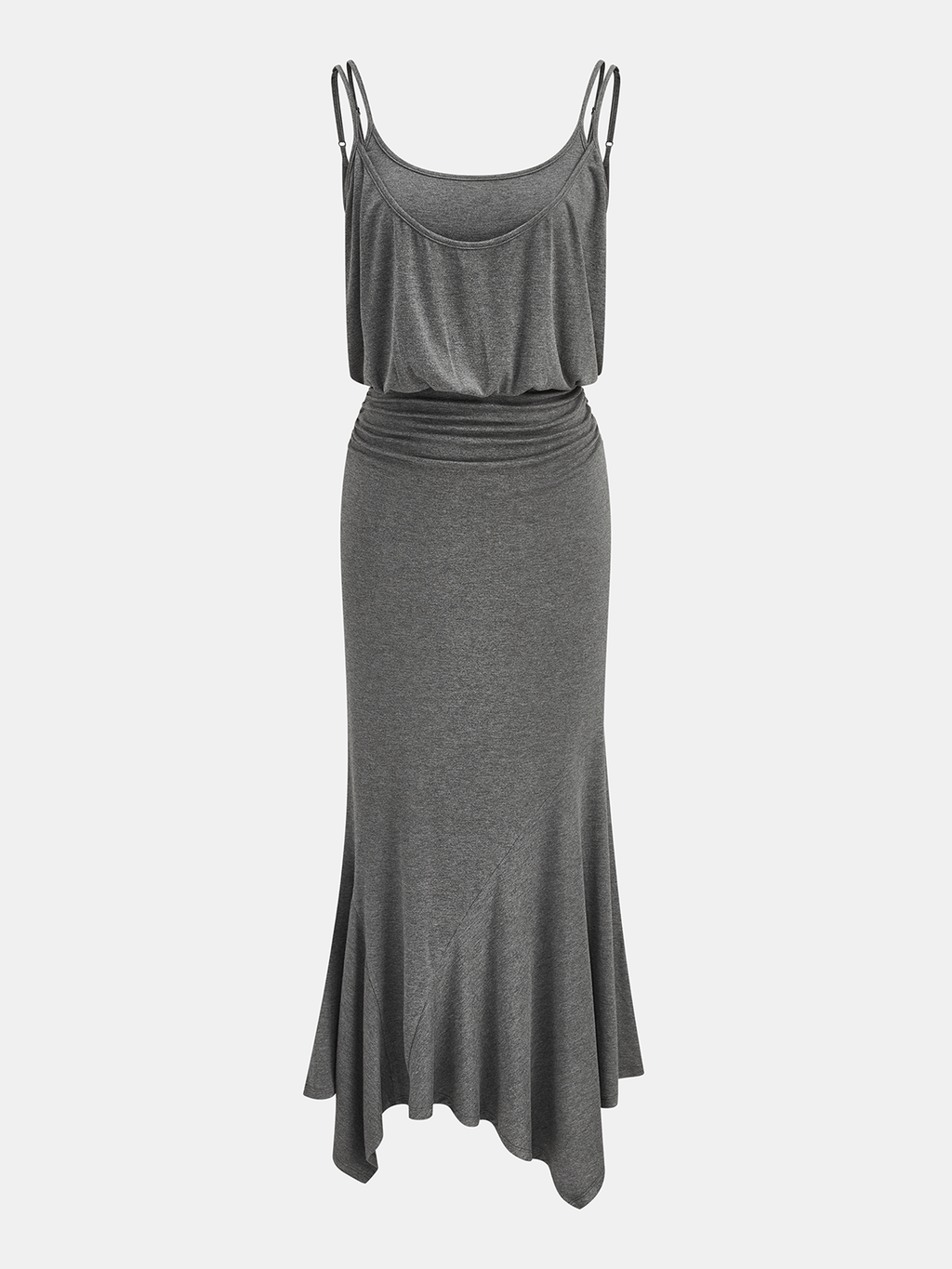 Asymmetric Ruched Cami Maxi Dress
