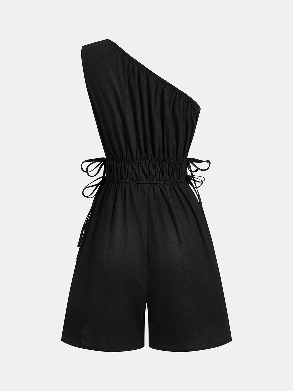 One-Shoulder Smocked Cotton Romper with Side Tie