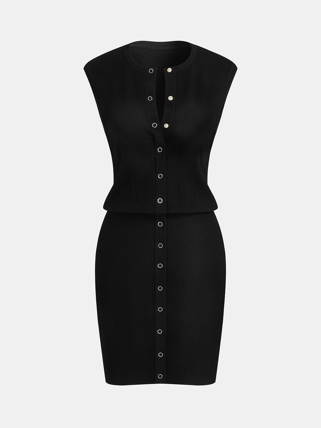 Sleeveless Buttoned Knit Dress in Bodycon Style