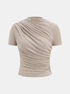 Ruched Asymmetric Top with Short Sleeves