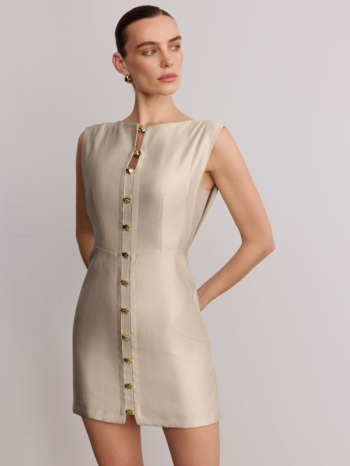 Sleeveless Mini Dress with Metal Accents