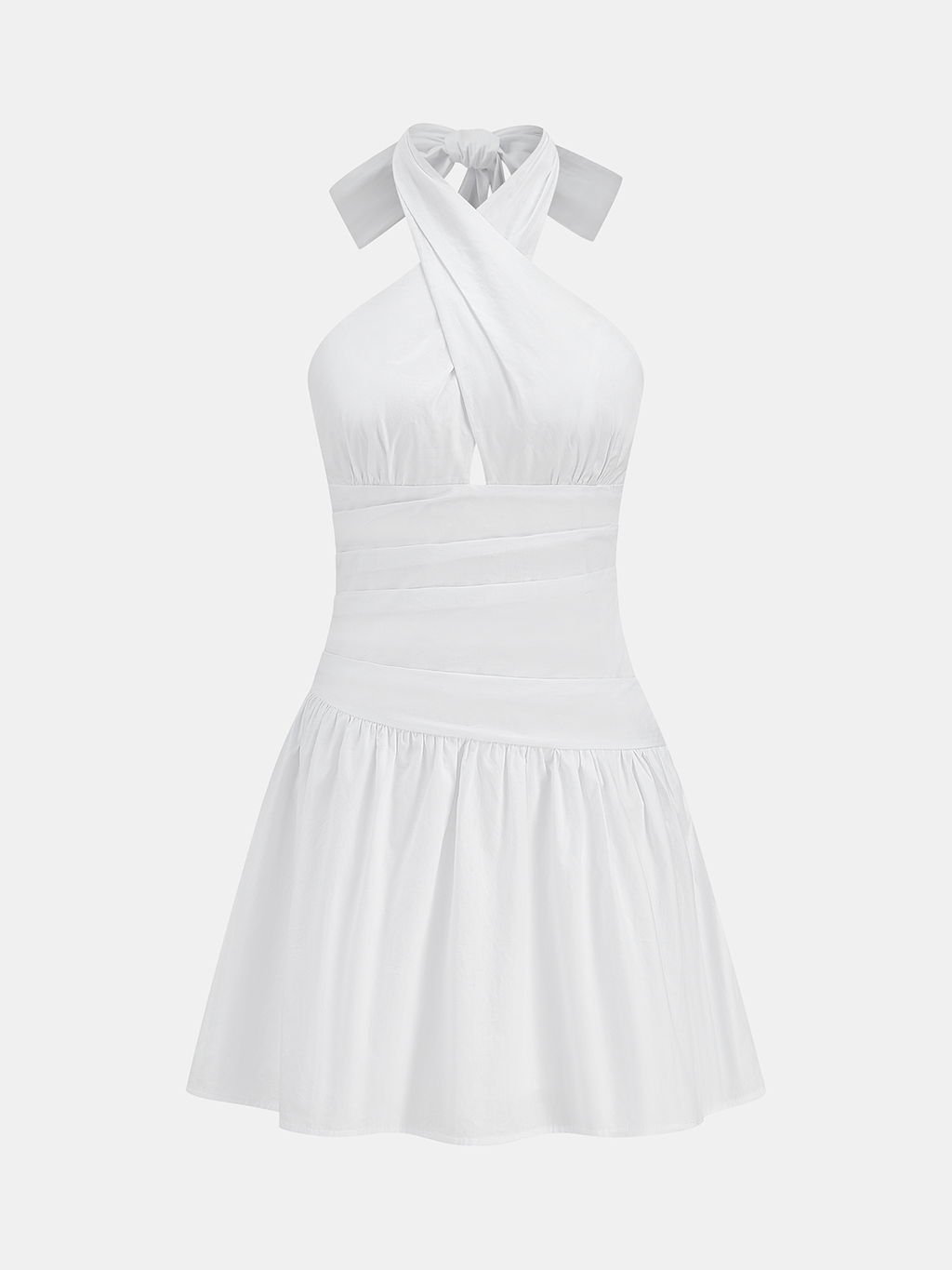 Cotton Mini Dress with Halter Neck and Ruching