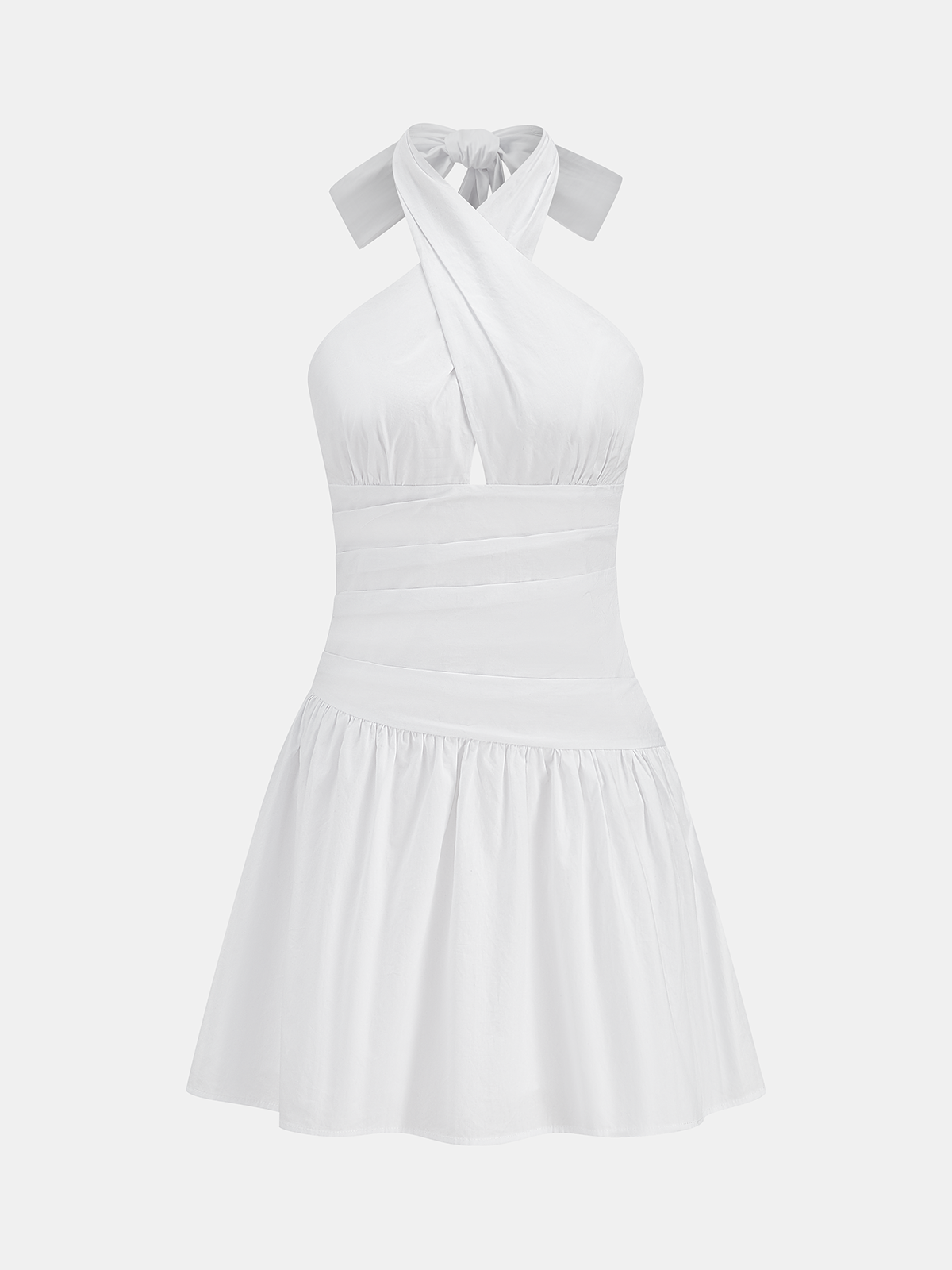 Cotton Halter Mini Dress with Ruched Detailing