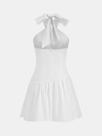 Cotton Halter Mini Dress with Ruched Detailing