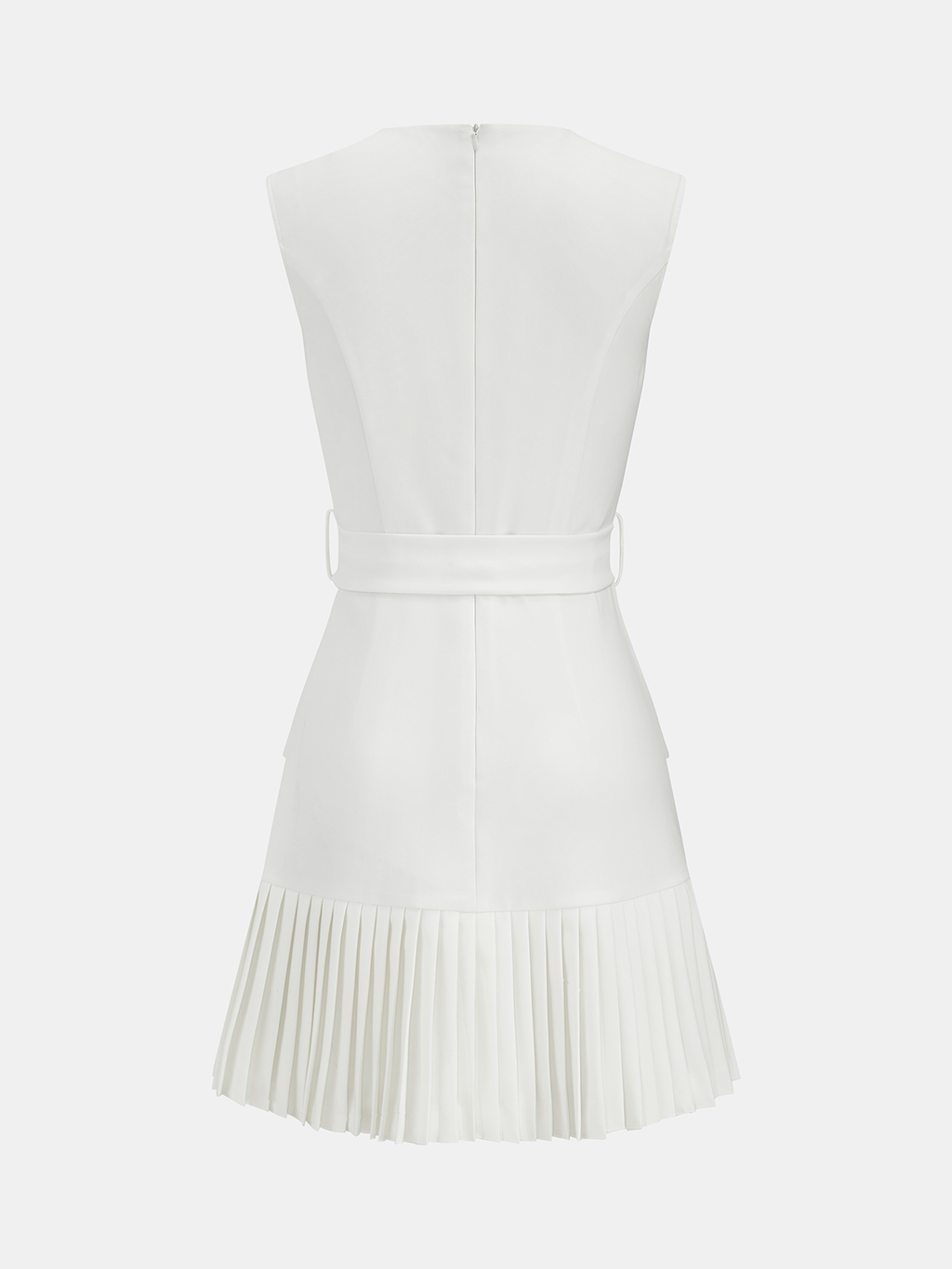 Sleeveless Mini Dress with Belt and Pleated Hem