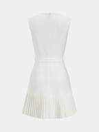 Sleeveless Mini Dress with Belt and Pleated Hem