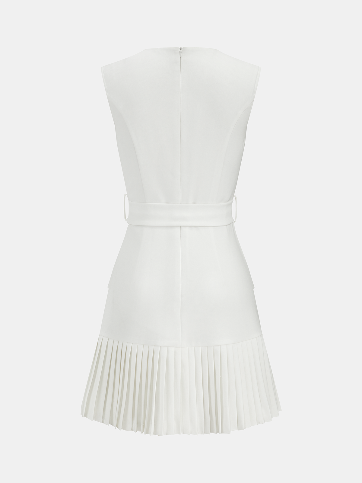 Sleeveless Mini Dress with Belt and Pleated Hem