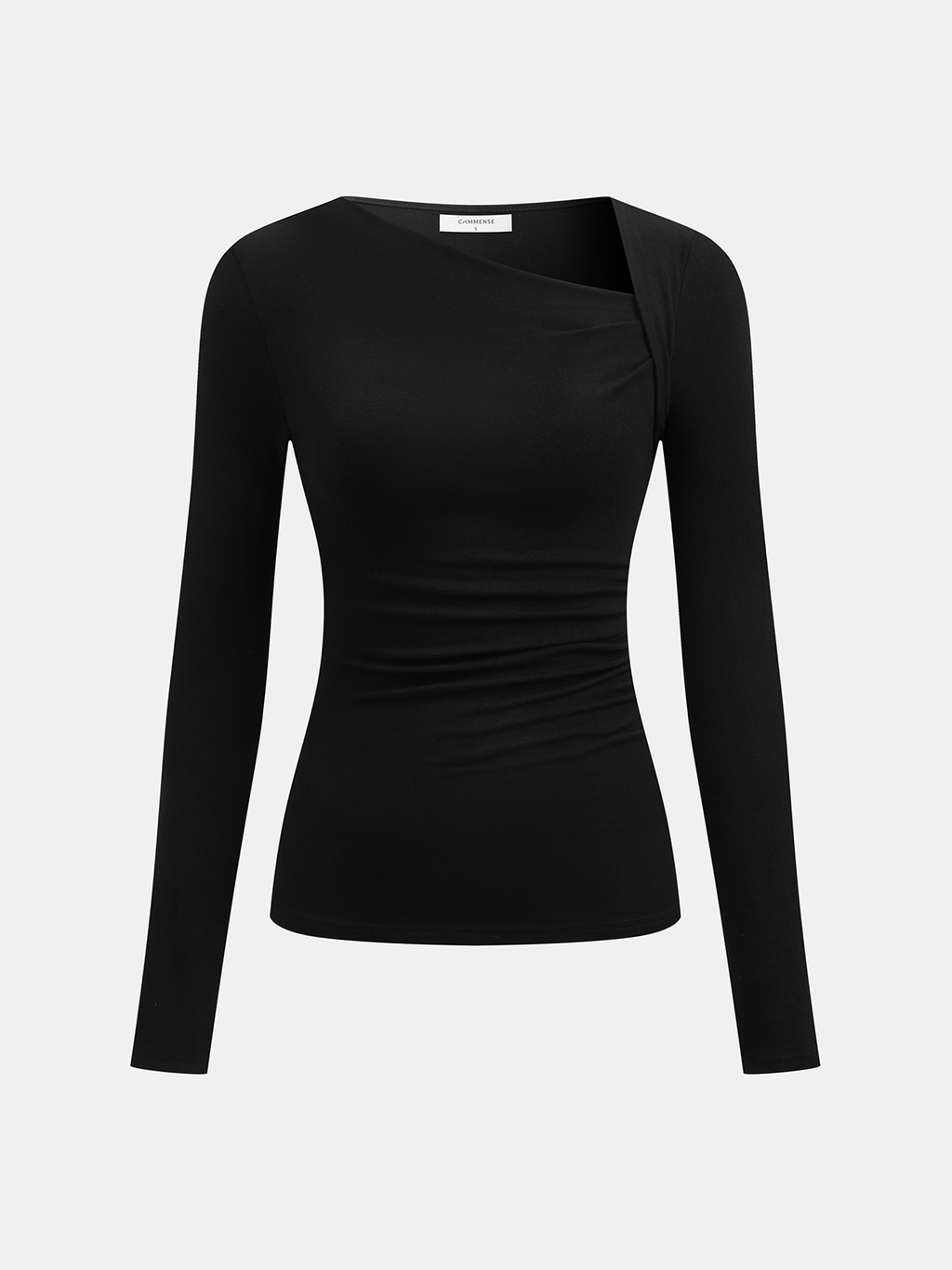 Ribbed Long Sleeve Shirt with Asymmetric Hem