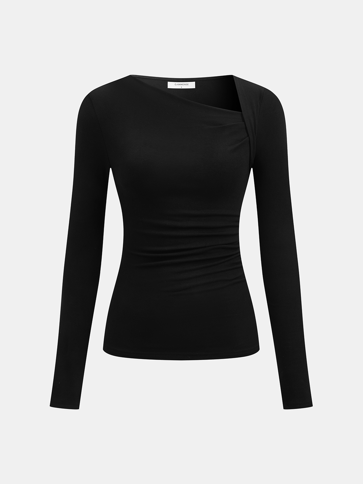 Ribbed Long Sleeve Shirt with Asymmetric Hem