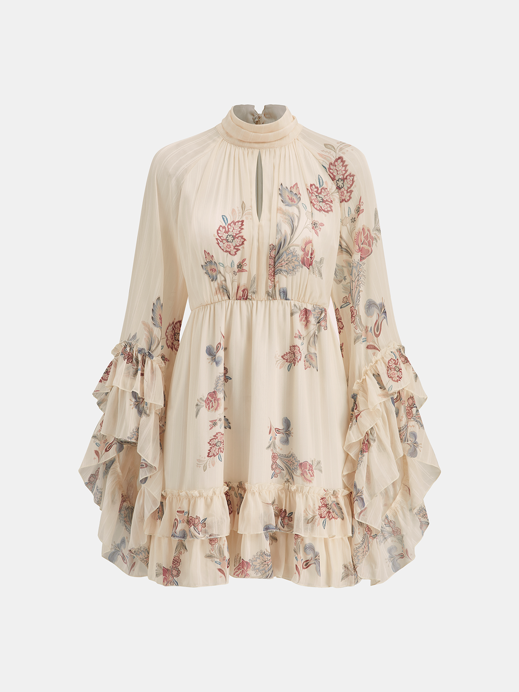 Tiered Floral Chiffon Mini Dress with Ruffles