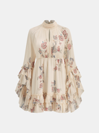 Tiered Floral Chiffon Mini Dress with Ruffles