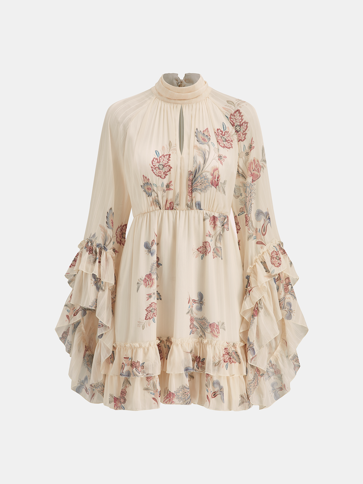 Tiered Floral Chiffon Mini Dress with Ruffles