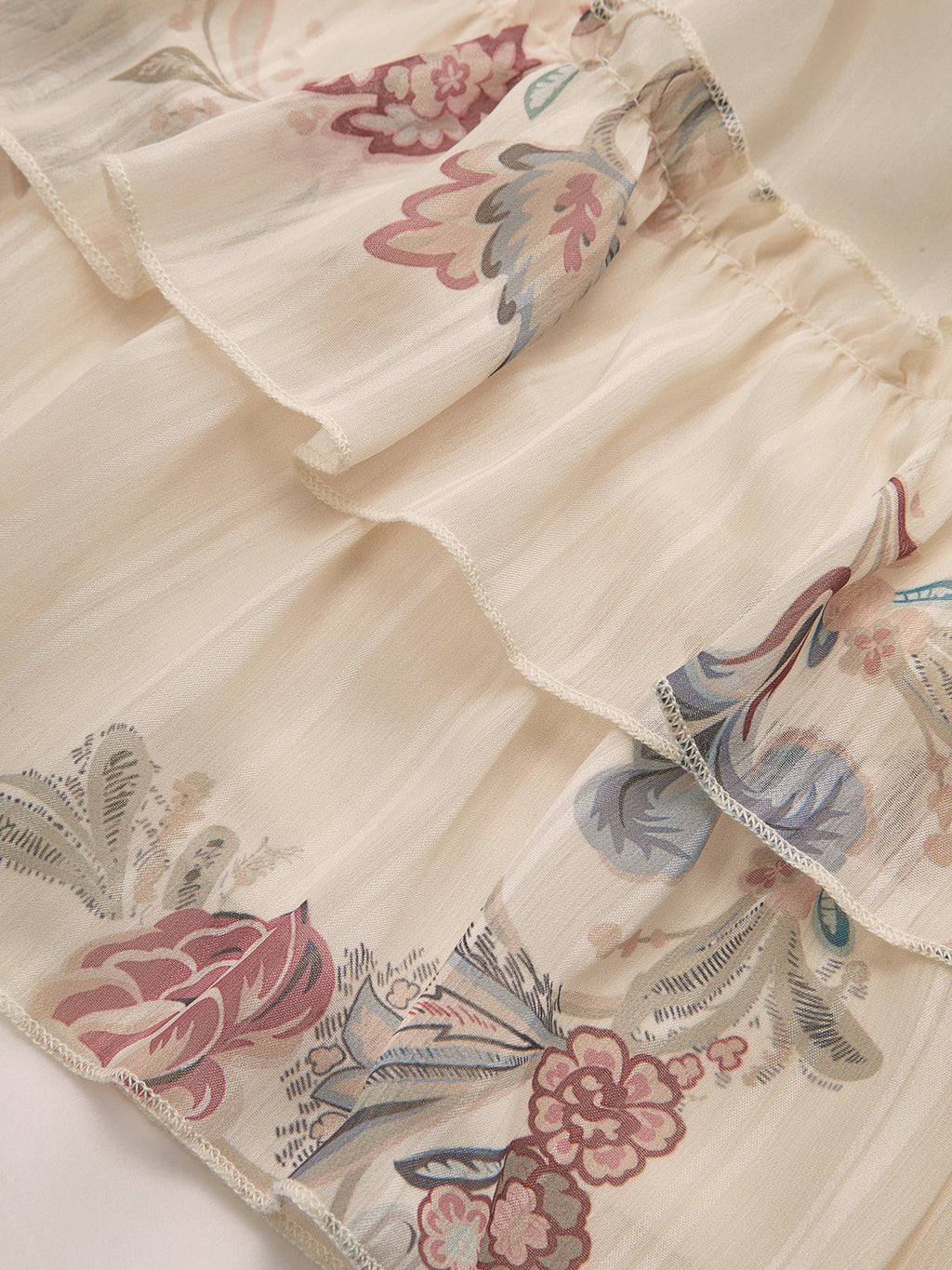 Layered Ruffled Chiffon Dress with Floral Design