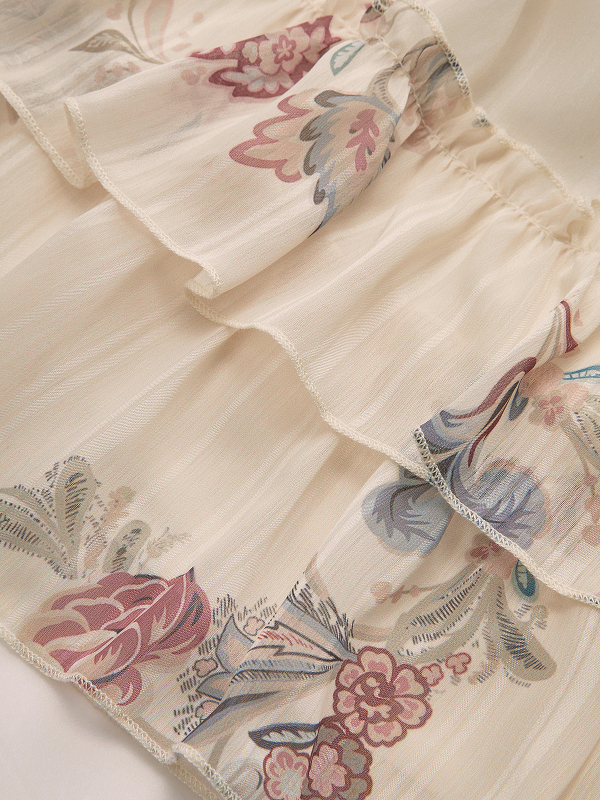 Layered Ruffled Chiffon Dress with Floral Design