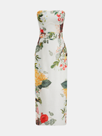Strapless Maxi Dress with Belt and Floral Design