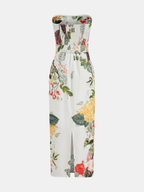 Strapless Maxi Dress with Belt and Floral Design