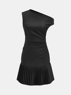 Off Shoulder Pleated Ruched Mini Dress