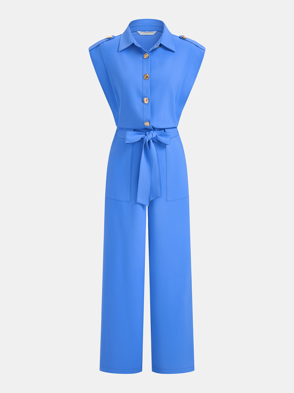 Collared Sleeveless Jumpsuit with Tie Waist and Wide Legs