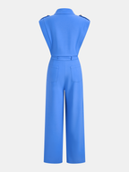 Collared Sleeveless Jumpsuit with Tie Waist and Wide Legs