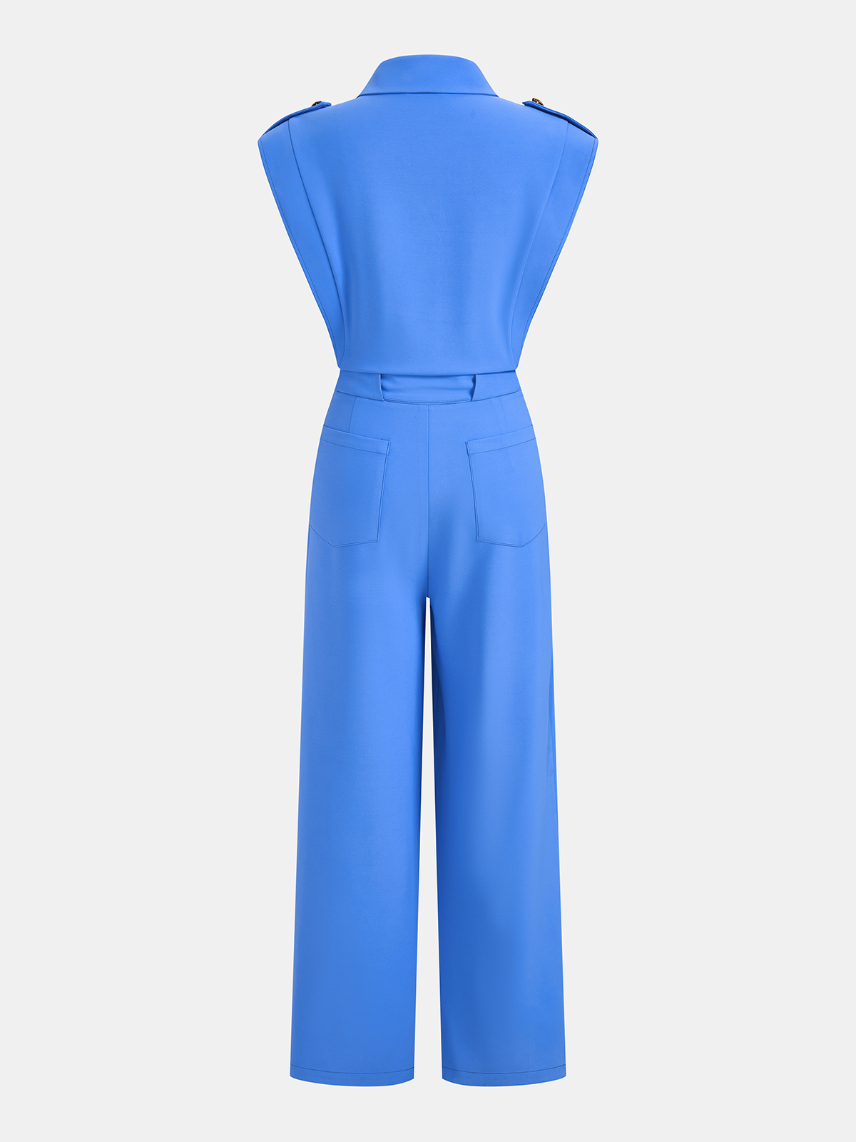 Collared Sleeveless Jumpsuit with Tie Waist and Wide Legs