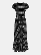 Charming V-Neck Maxi Dress with Polka Dot Lace