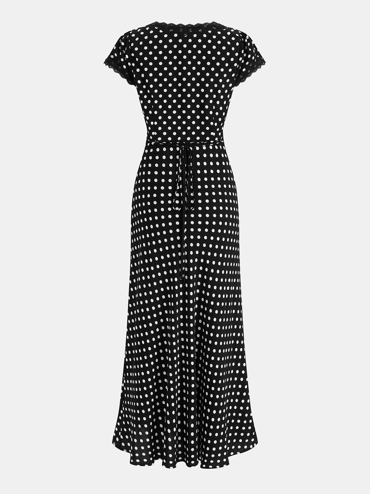 Charming V-Neck Maxi Dress with Polka Dot Lace