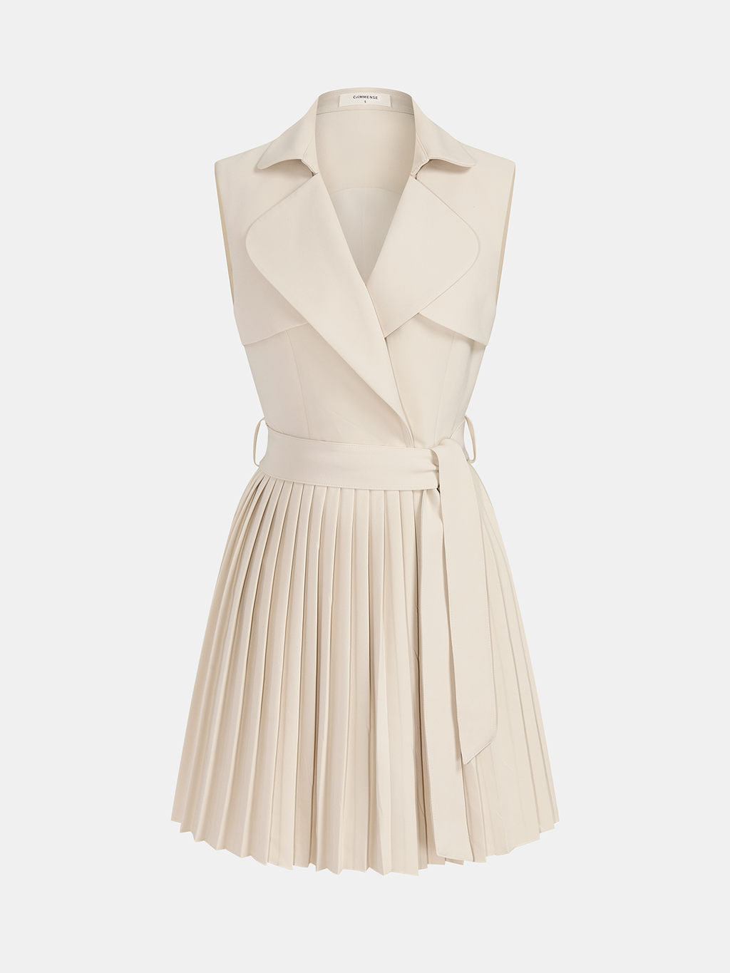 Sleeveless Belted Mini Dress with Pleats and Lapel