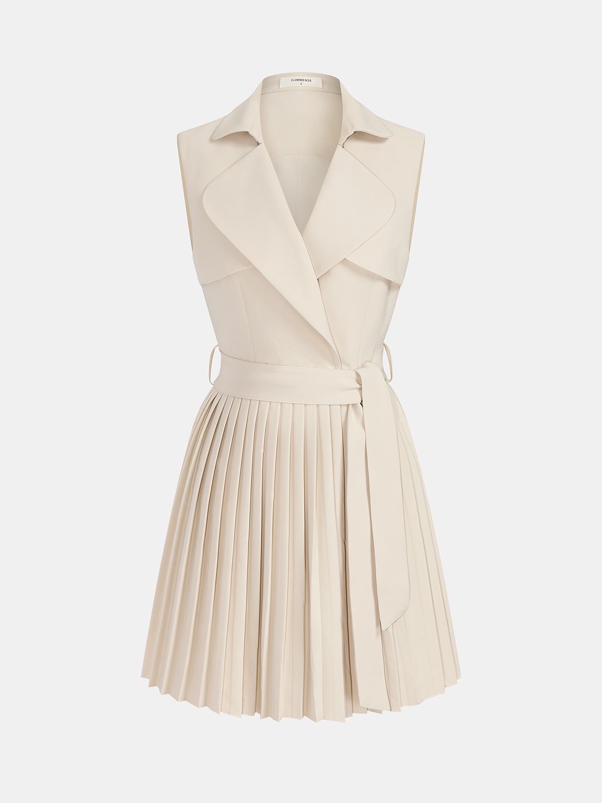 Sleeveless Belted Mini Dress with Pleats and Lapel