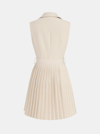 Lapel Collar Sleeveless Belted Pleated Mini Dress