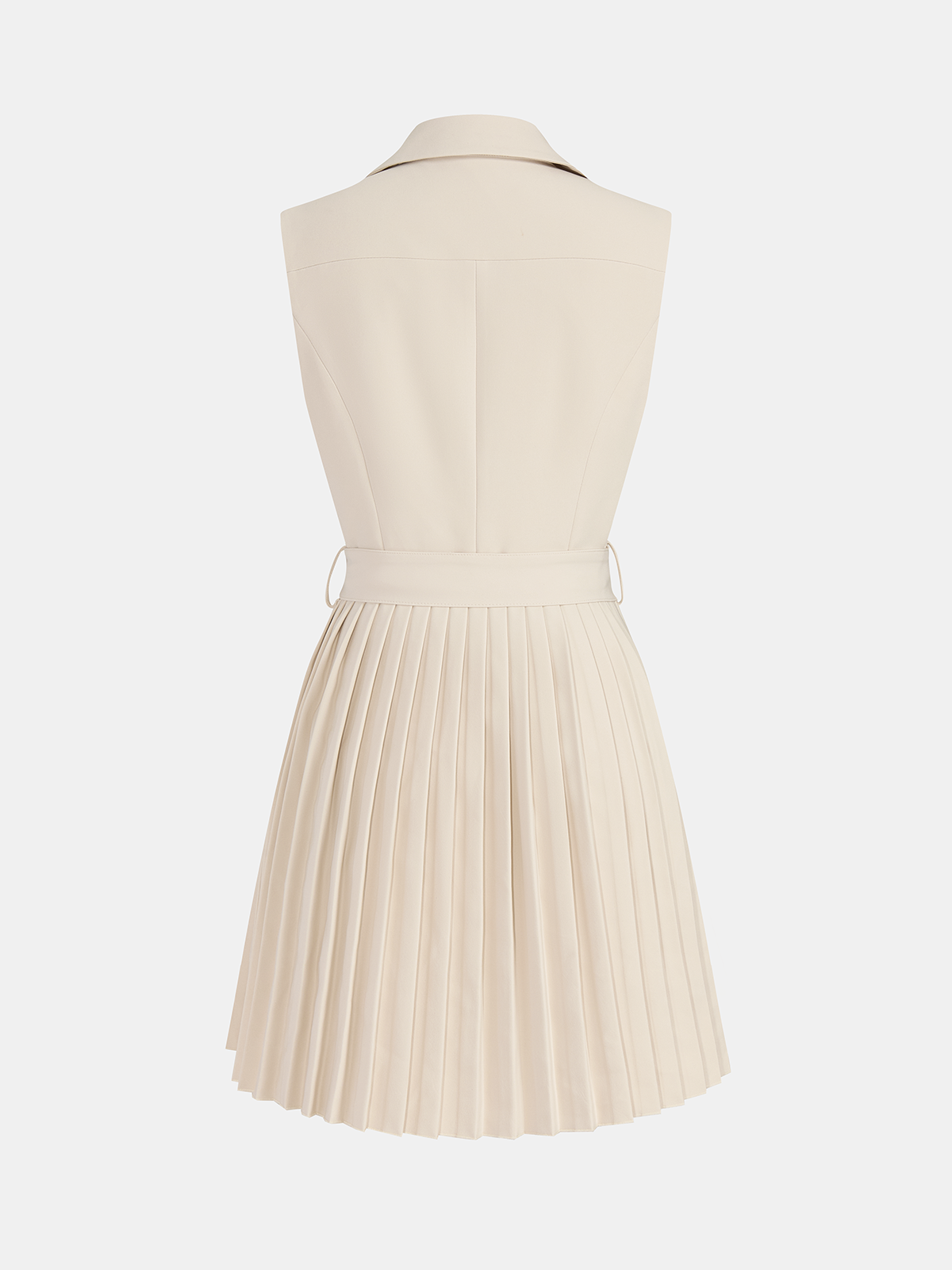 Sleeveless Belted Mini Dress with Pleats and Lapel