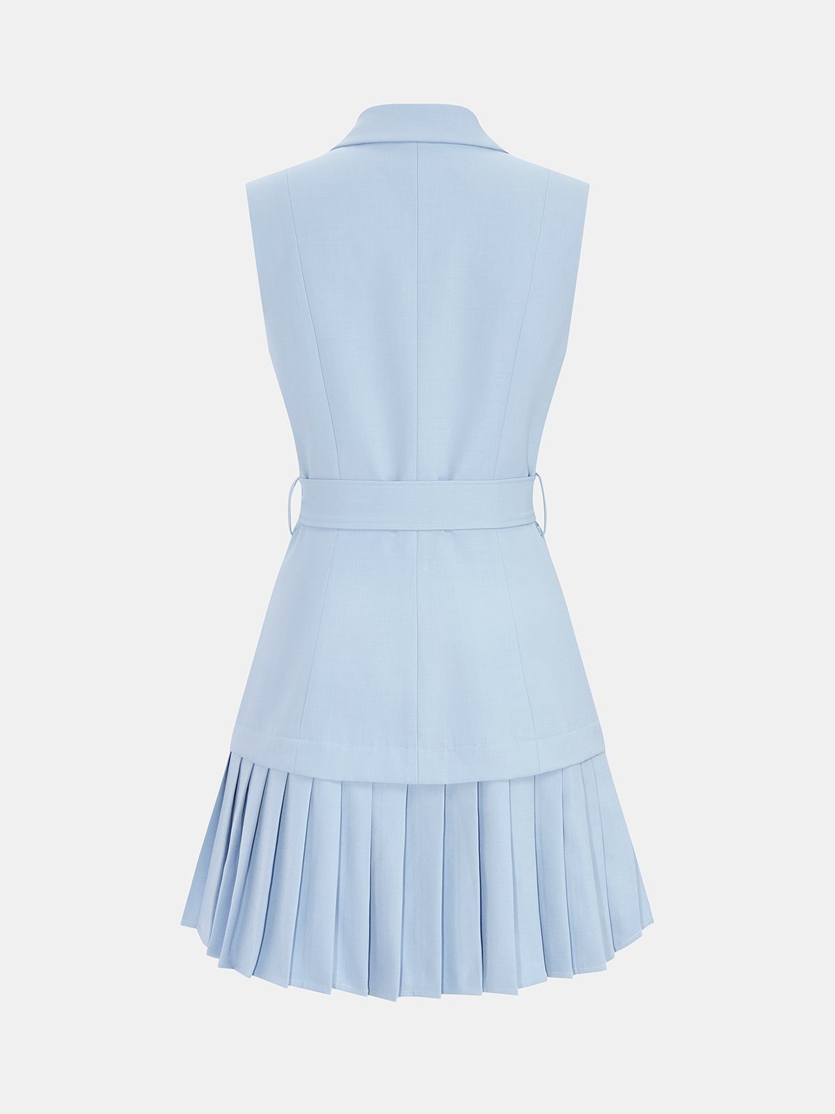 Pleated Belted Sleeveless Blazer Mini Dress