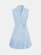 Belted Sleeveless Mini Dress with Pleated Blazer Design