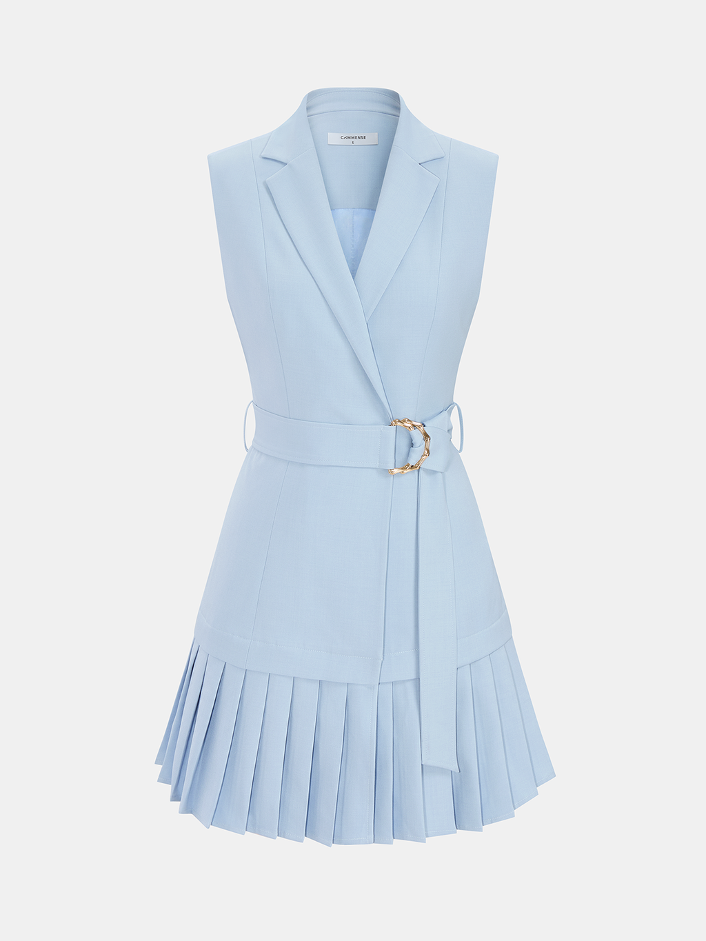 Belted Sleeveless Mini Dress with Pleated Blazer Design