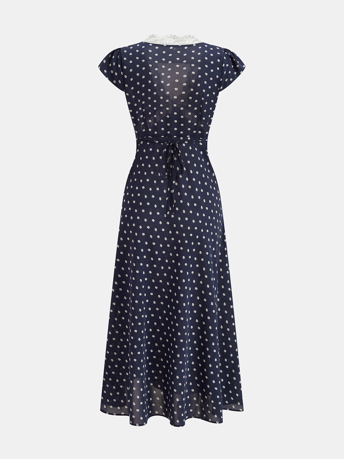 Floral Lace Trim V-Neck Maxi Dress with Ditsy Pattern