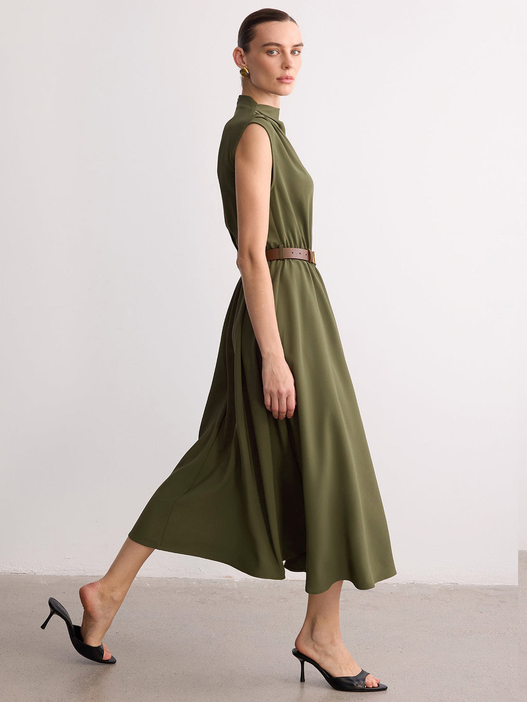 Sleeveless Mock Neck Maxi Dress with Belt