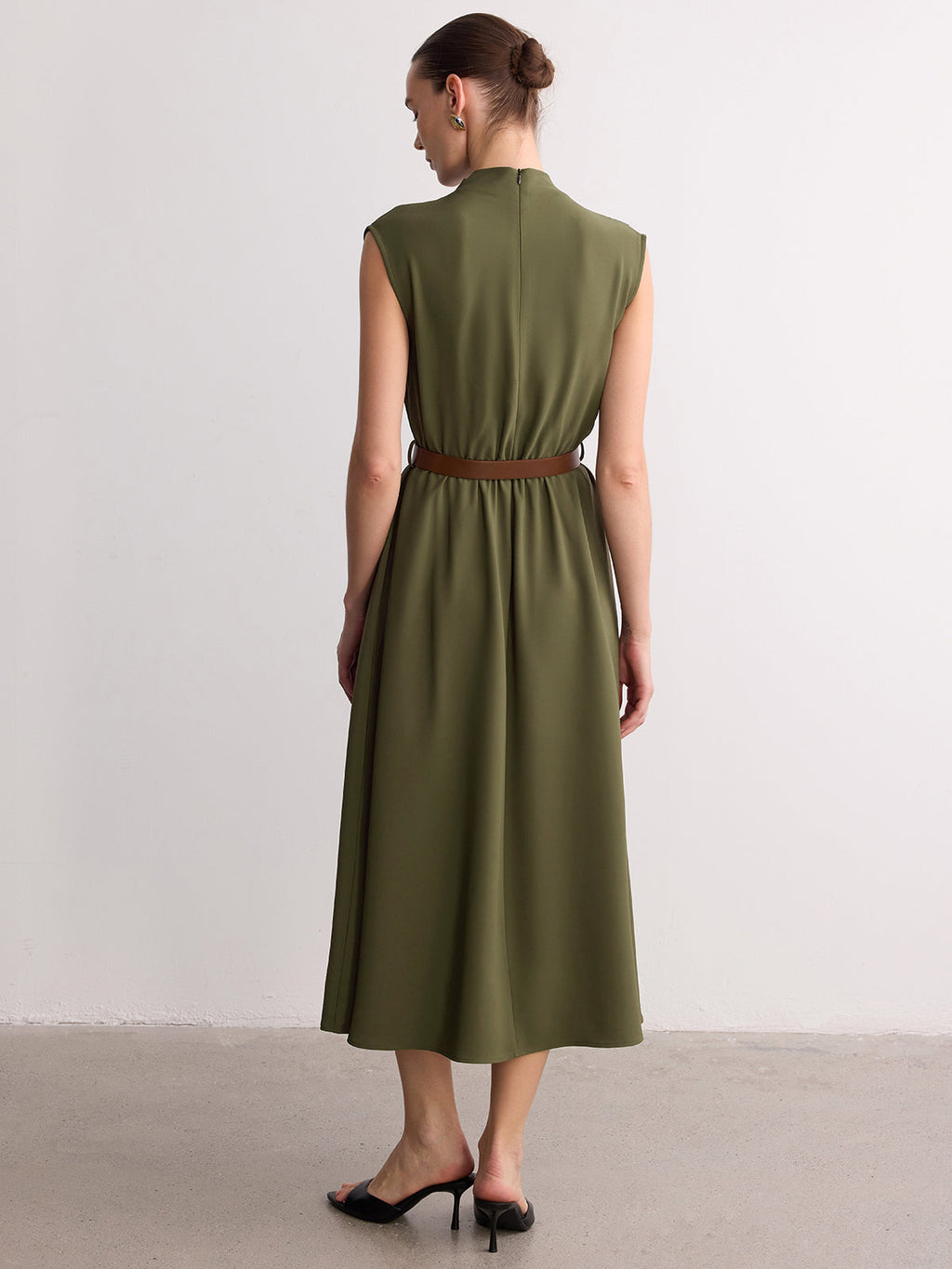 Sleeveless Mock Neck Maxi Dress with Belt