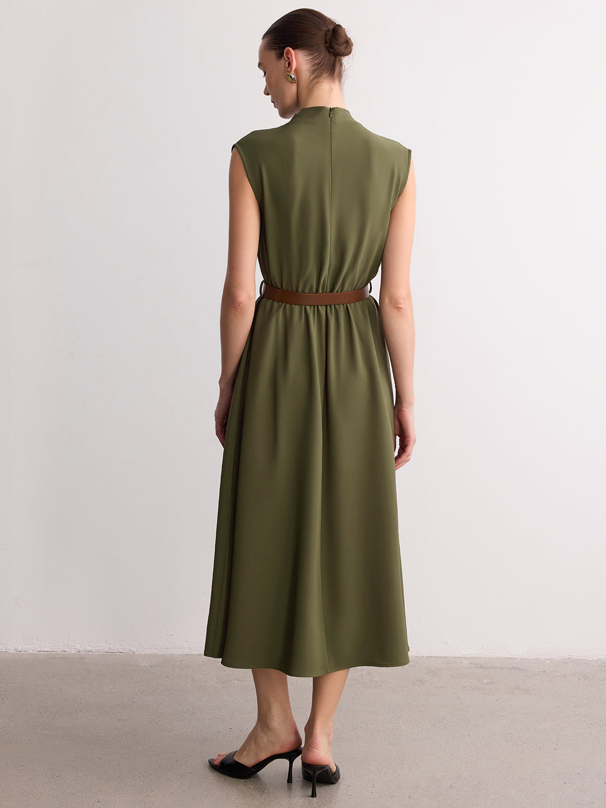 Sleeveless Mock Neck Maxi Dress with Belt
