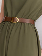 Sleeveless Mock Neck Maxi Dress with Belt